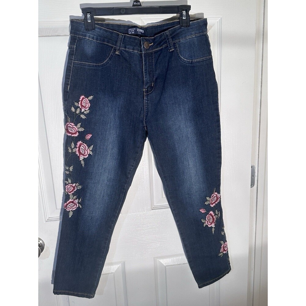 Sandpiper Embroidered Embellished Cropped Jean Size 14 P New